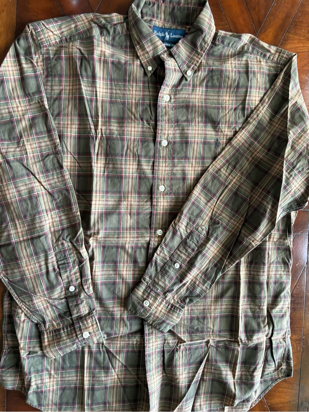 Ralph Lauren Olive and Red Plaid Button-Up Shirt